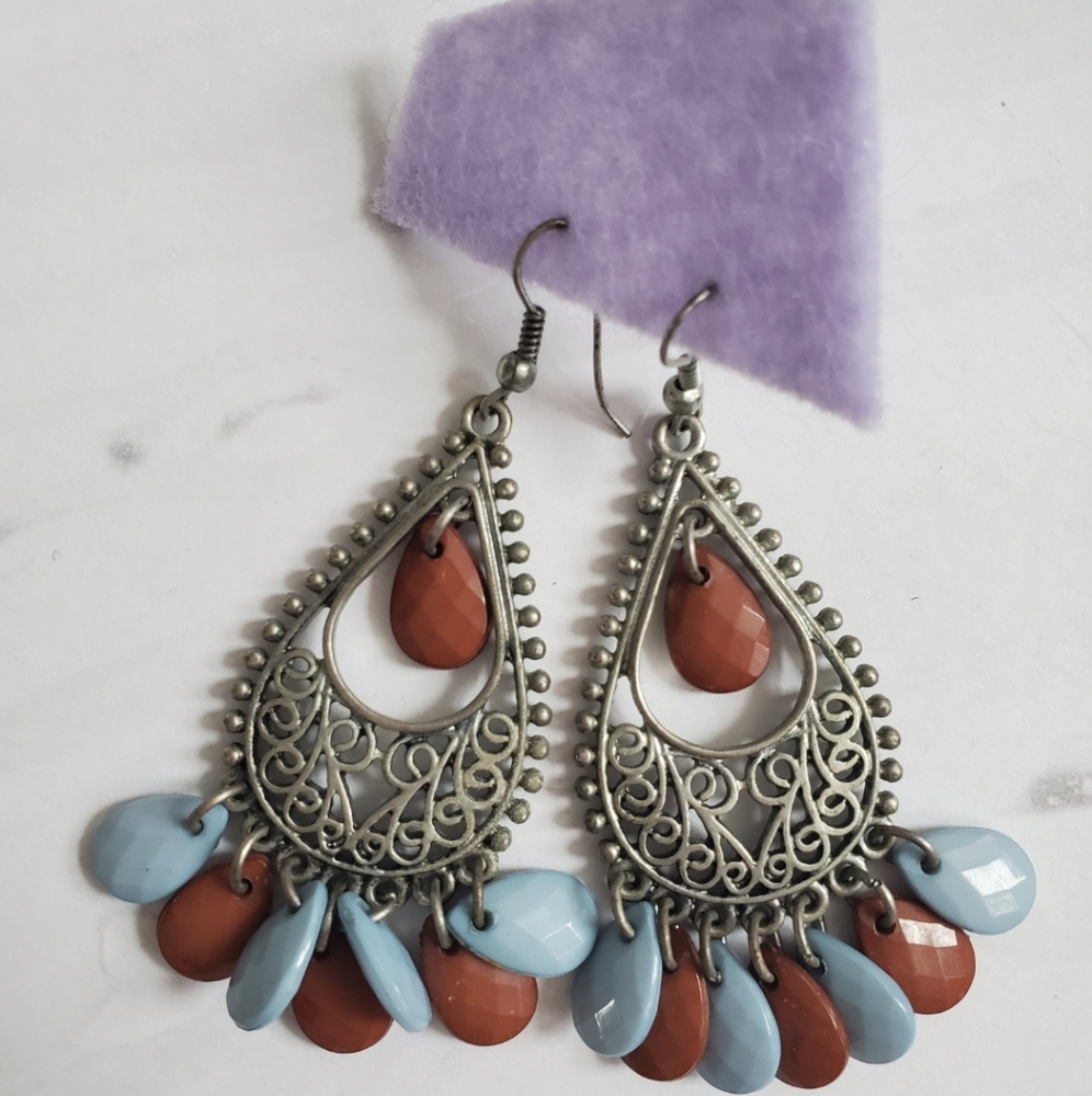 Turquoise silver and brown earrings